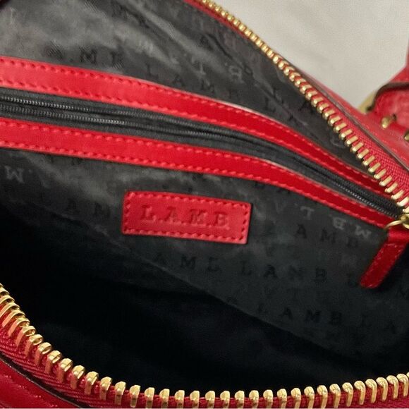 L.A.M.B. Red Leather Satchel Handbag Gwen Stefani 2011 Bag Purse Top Handle - Picture 6 of 14